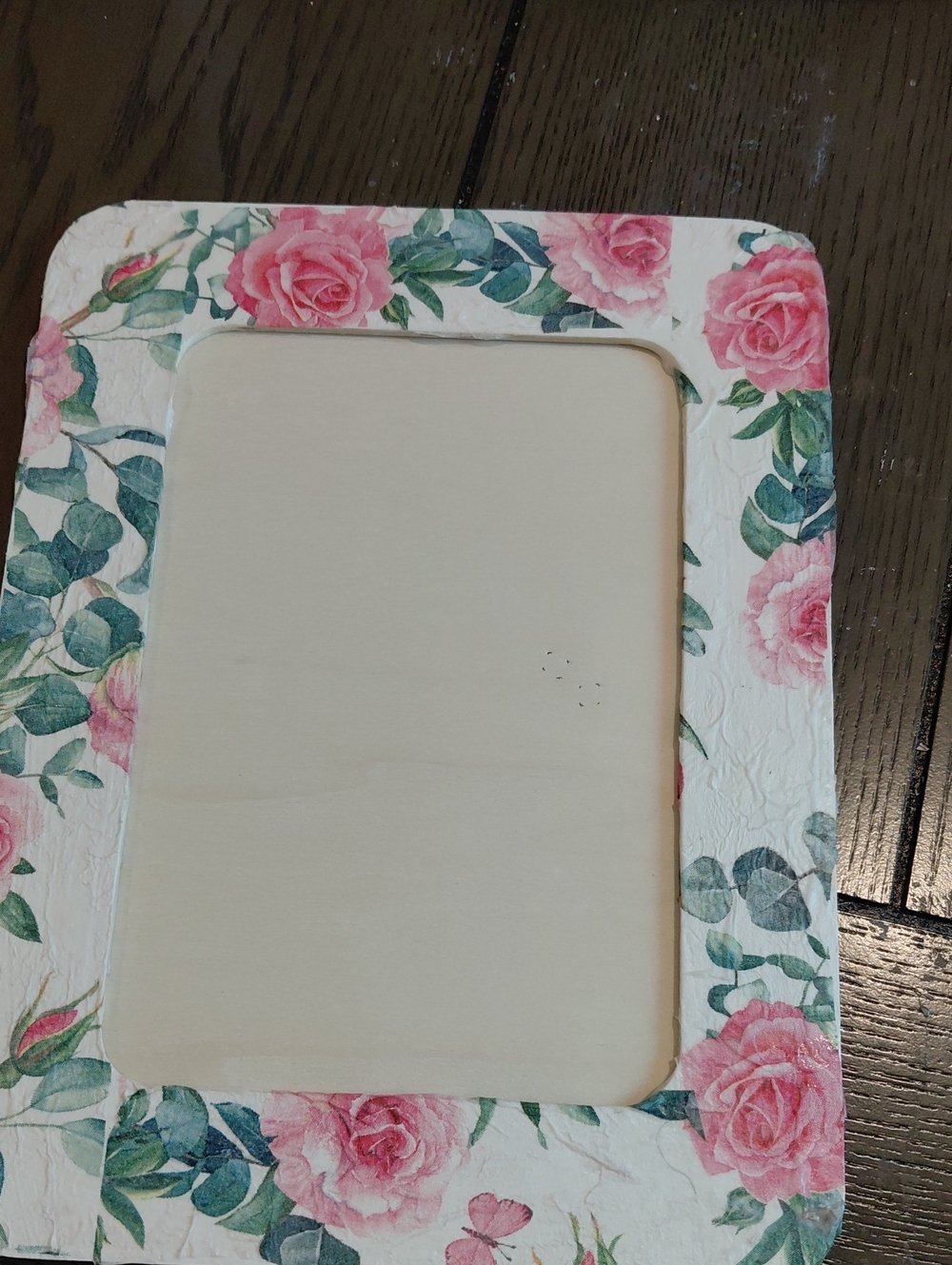 Pink Rose Floral Decorative Picture Frame - White Background 5x7 Decoupaged
